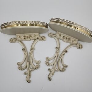 2 Vintage Syroco cream gold rail wood shelf vintage Italy French Victorian